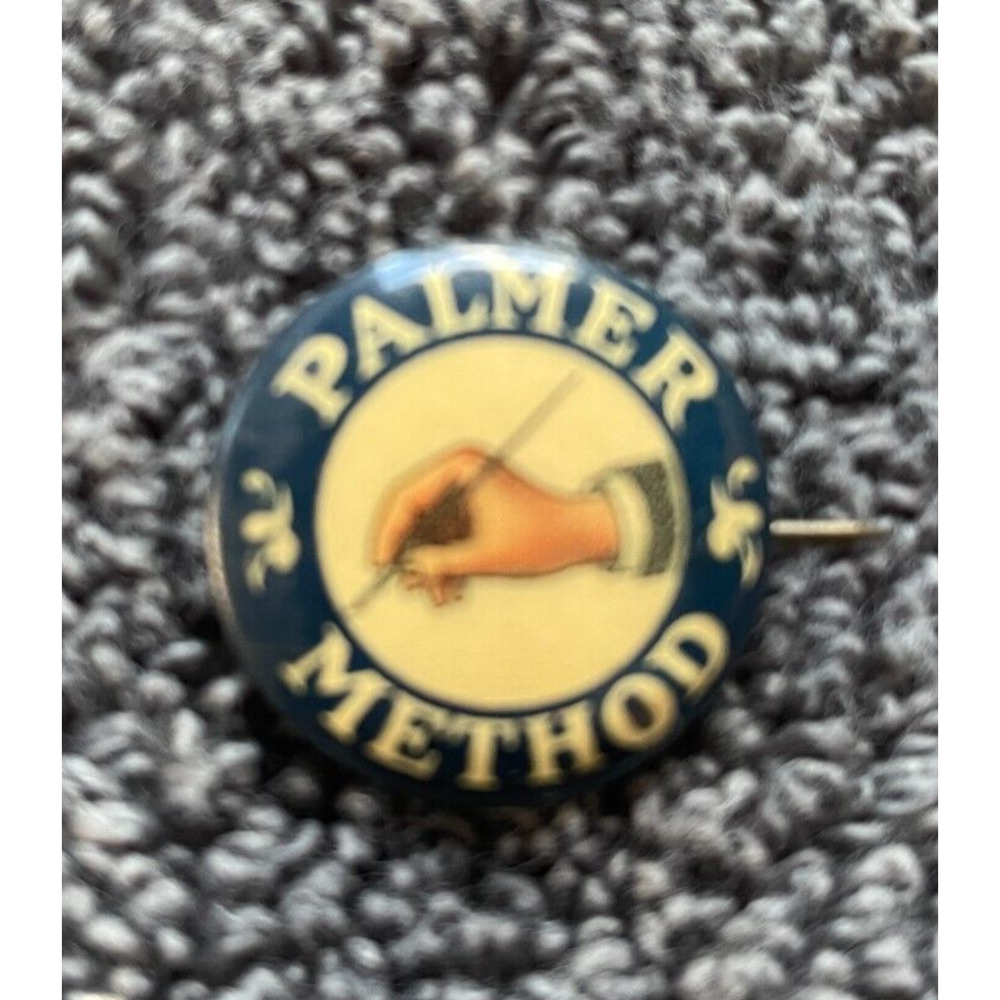 Antique Palmer Method Hand Writing Pin Button Merit Win Award
